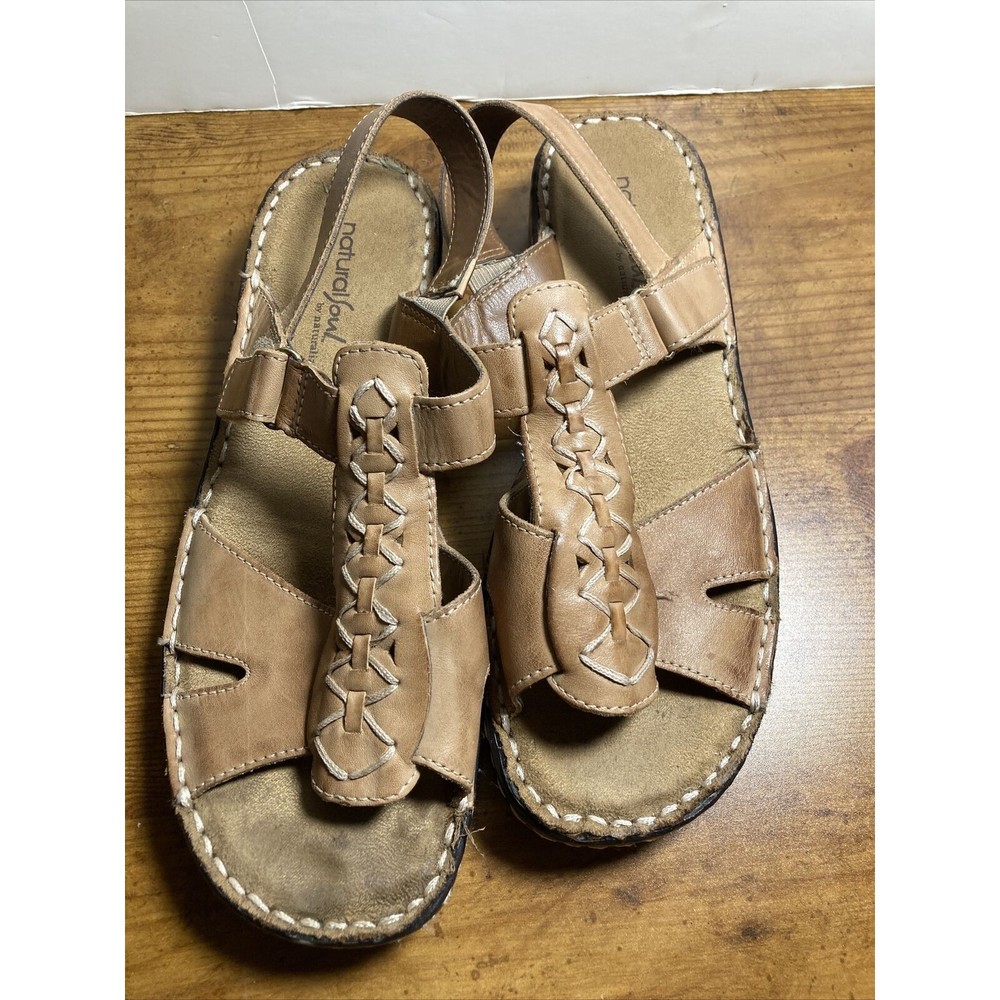 Natural Soul By Naturalizer Caleb Womens Size 8.5 M Tan Leather Sandals